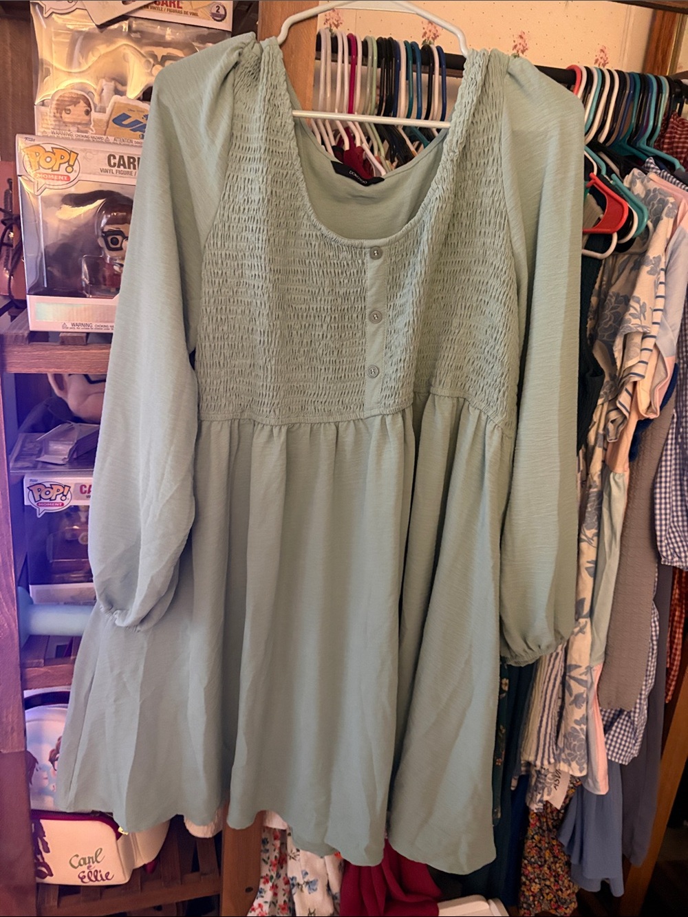 Smocked Bodice Long Sleeve Maxi Dress in Sage Green